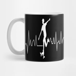 Roller Skate line drawing and heartbeat in white for skaters and roller derby fans Mug